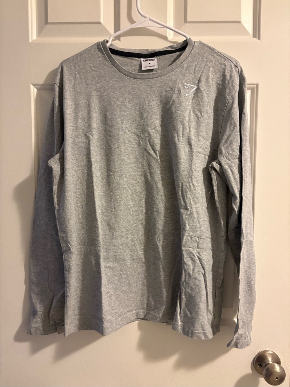 Gymshark Light Gray Long Sleeve Crew — Minimal Logo